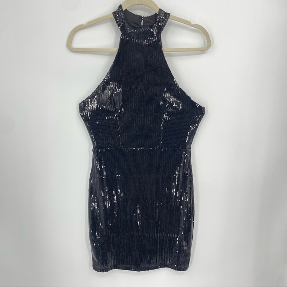 NWT Forever 21 sequin mini dress Size S black high neck sleeveless - Picture 3 of 13
